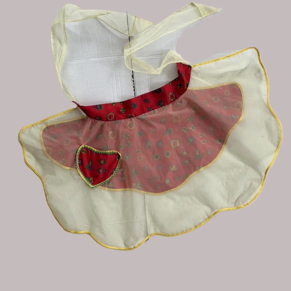 Vintage Yellow Chiffon Apron Red Accent